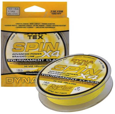 Плетено влакно Dyna Tex Spin X4 HV Yellow - 100 m, 0.18 mm